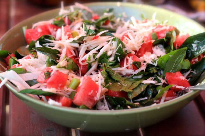 Watermelon, sweetleaf and coconut salad